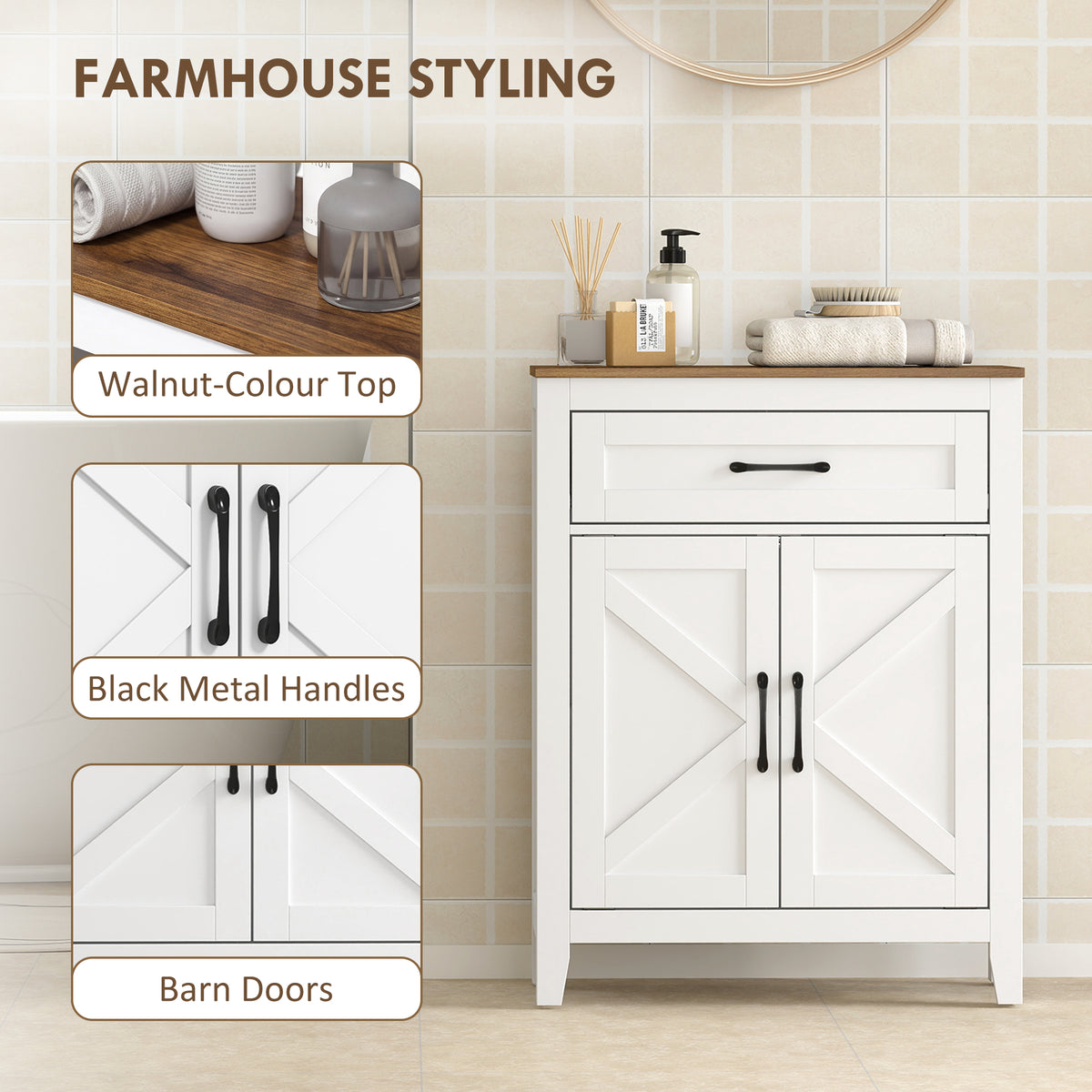 Mueble de almacenamiento estilo granja para baño