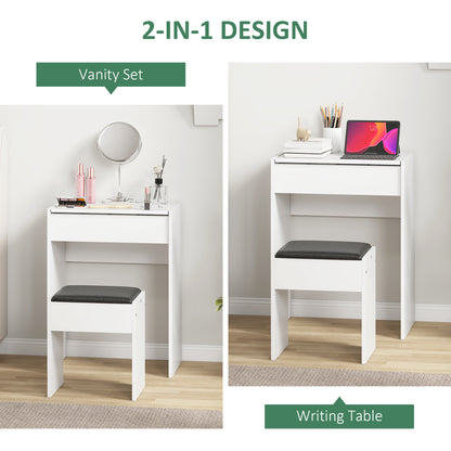 Modern vanity table with flip top mirror and cushioned stool