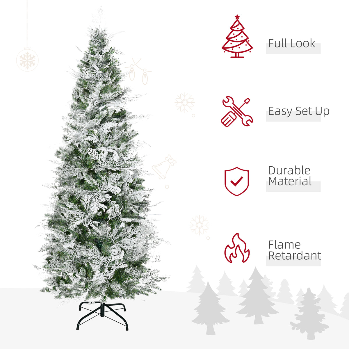 Flocked Pencil Christmas Tree 517 Branches — Green