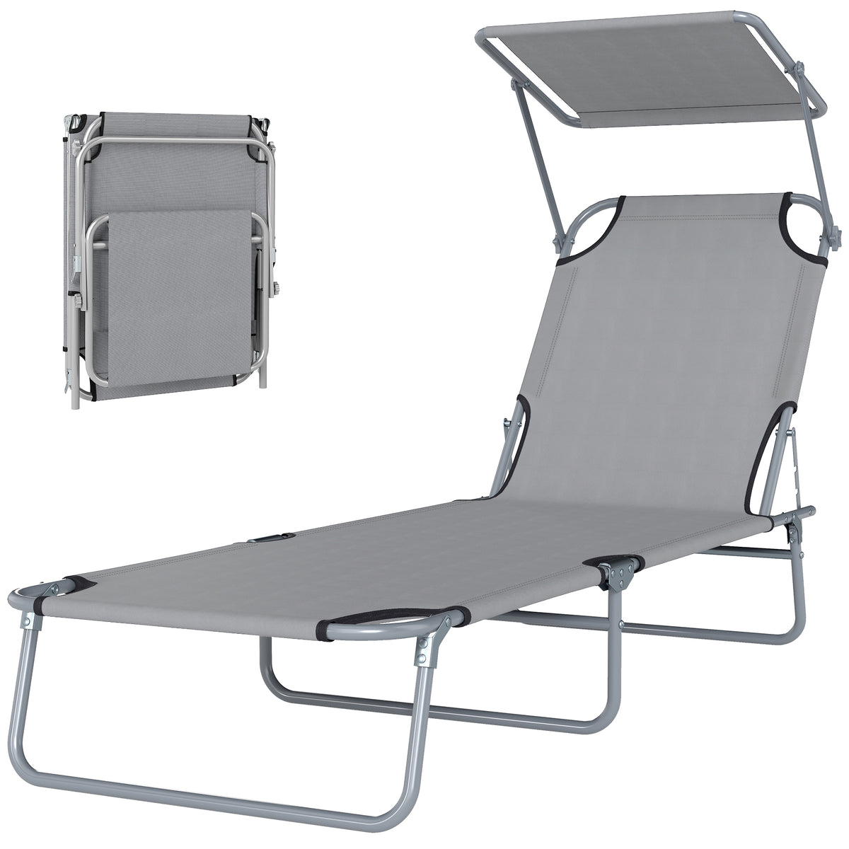 Folding Lounge Chair with Adjustable Sun Shade