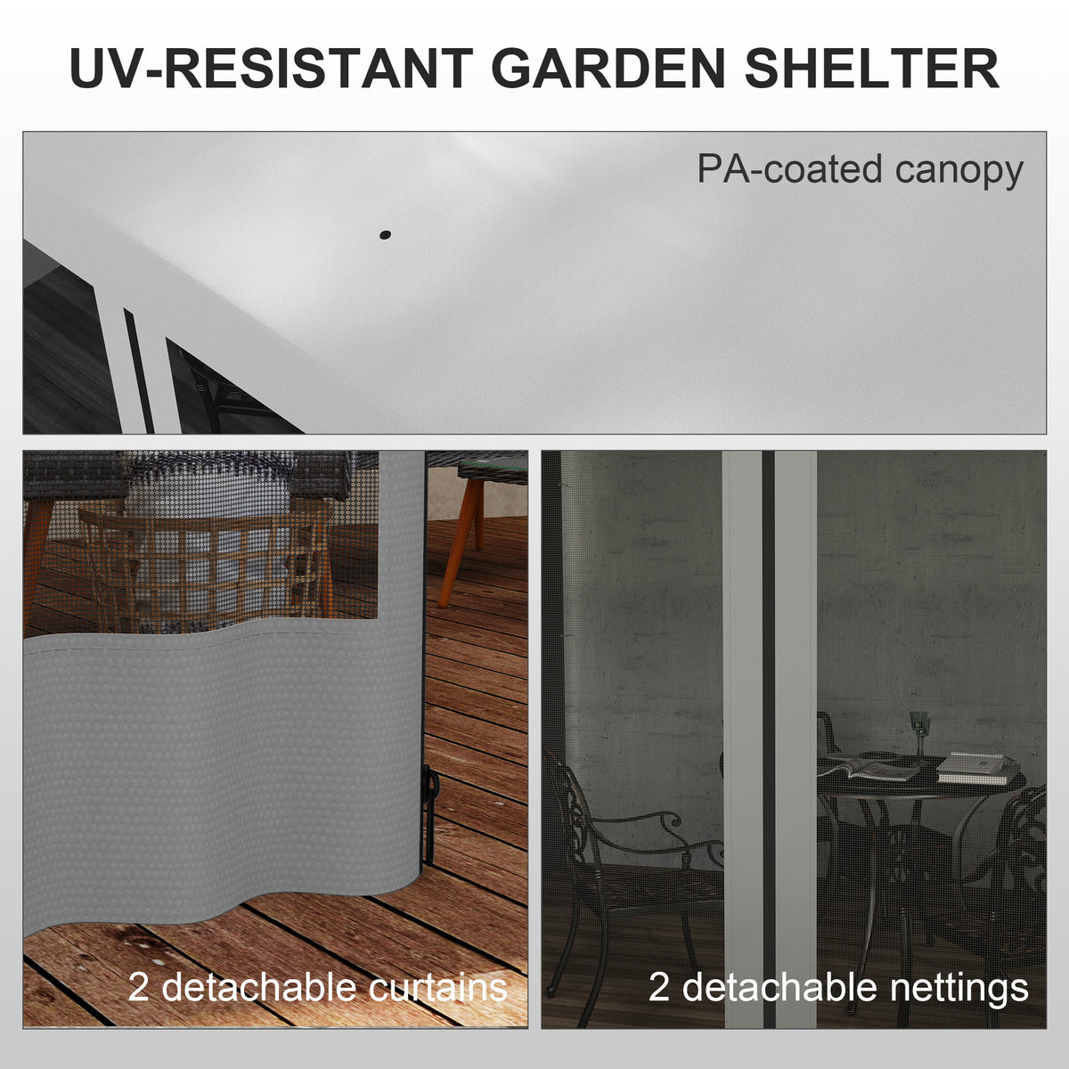 Wall-Mounted Steel Pergola 10x10 ft with Curtains