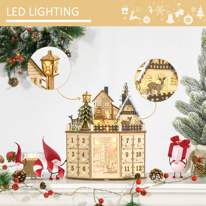 Calendario de Adviento de Madera con Luces LED