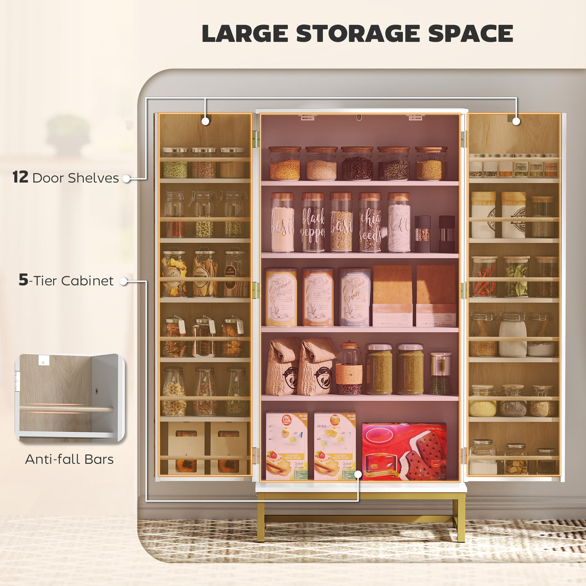 Freestanding Kitchen Pantry Cabinet 5 Adjustable Shelves
