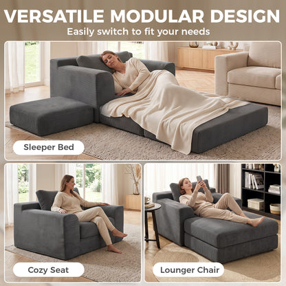 Corduroy convertible chair bed 130 cm