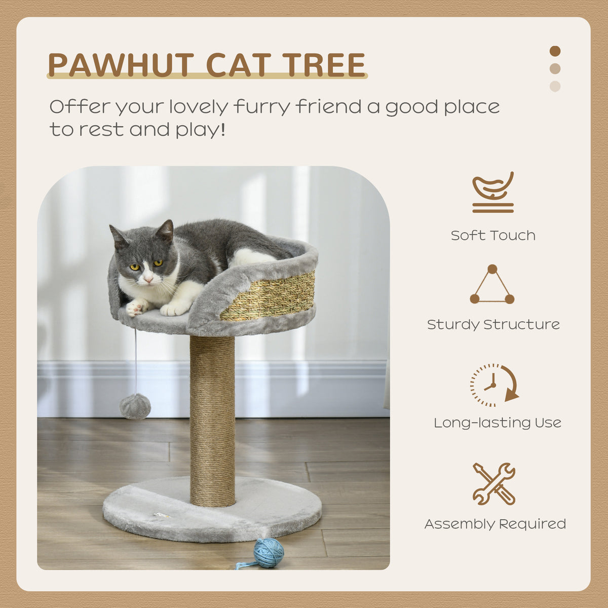 Cat Tree with Scratching Post Toy Ball Perch — Grey