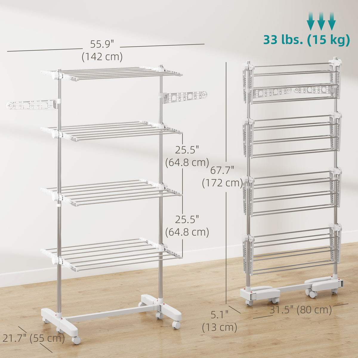 3-Tier foldable clothes drying rack stainless steel