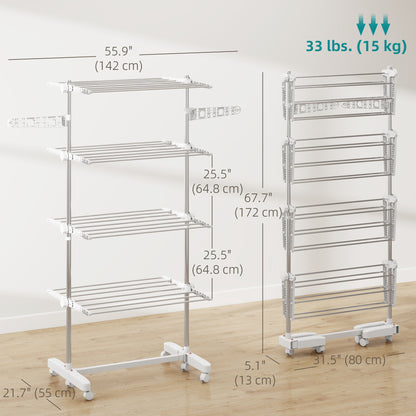 3-Tier foldable clothes drying rack stainless steel