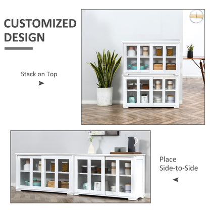 Aparador de cocina apilable con puertas correderas de cristal