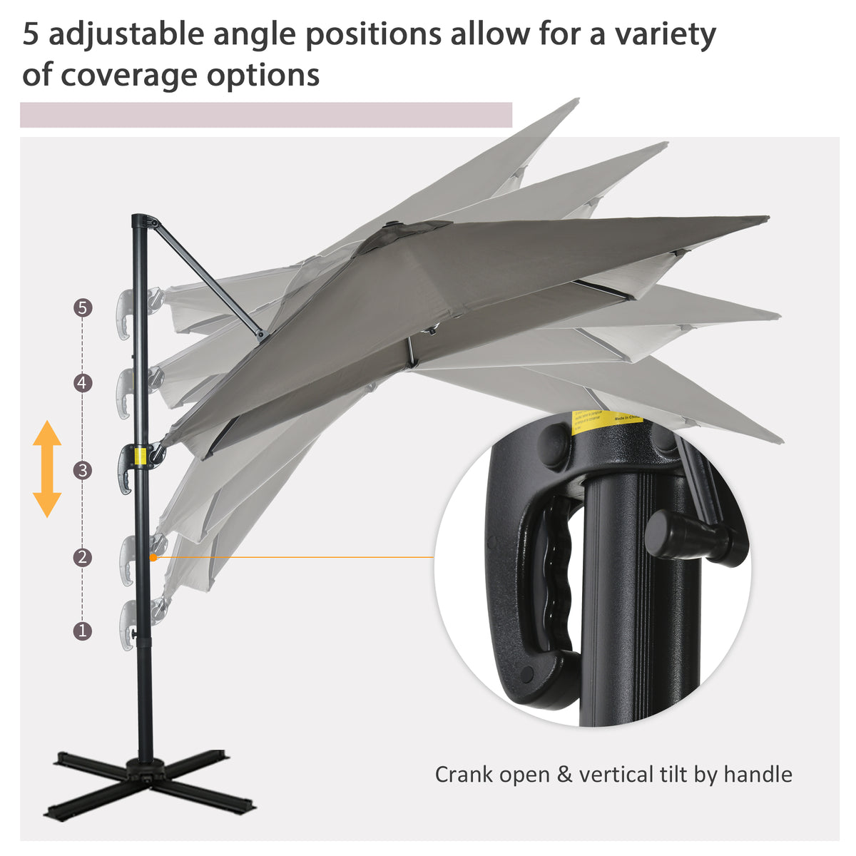 Sombrilla exenta cuadrada de 245 cm con rotación de 360°
