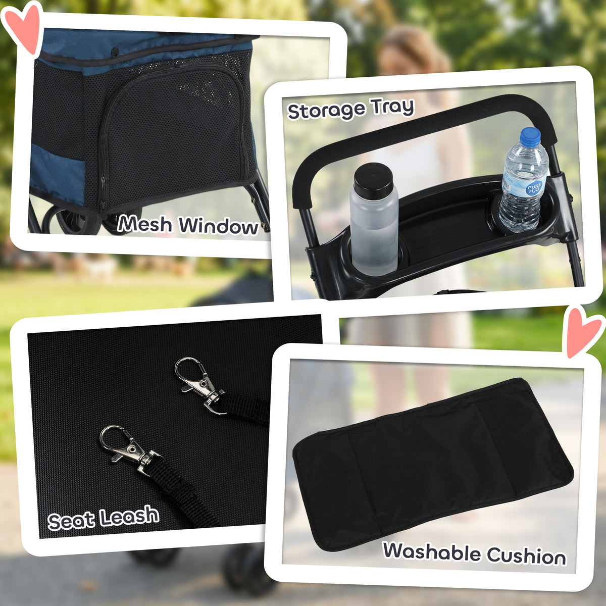 Foldable four-wheel pet stroller — Dark