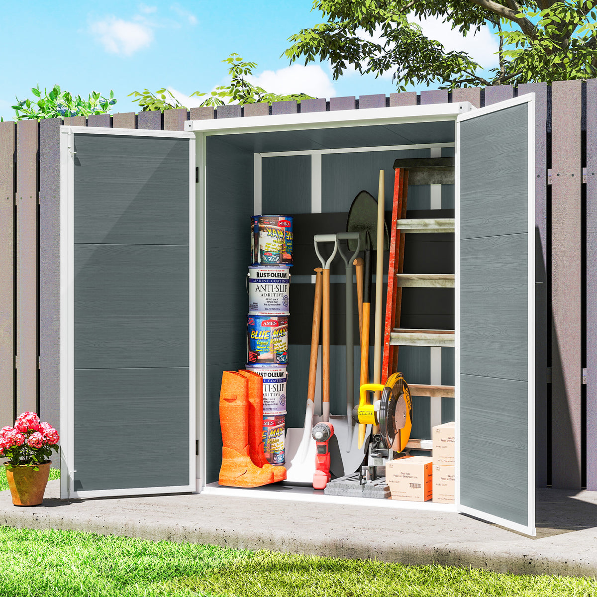 Storage Shed 4.4' × 2.3' Lockable Doors Foldable Shelves