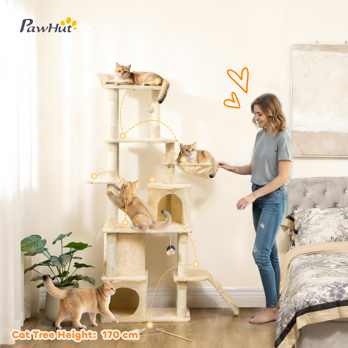 Large multi-level cat tree scratching posts tunnel