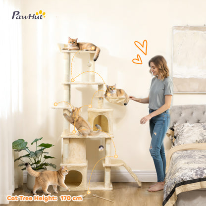 Large multi-level cat tree scratching posts tunnel