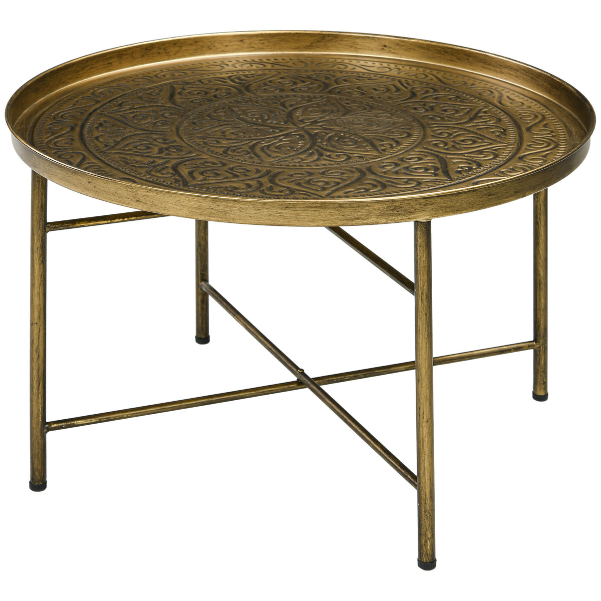 Round Coffee Table Hammered Tray Top Metal Frame