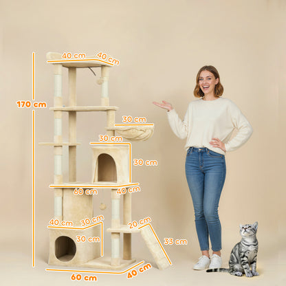 Large multi-level cat tree scratching posts tunnel