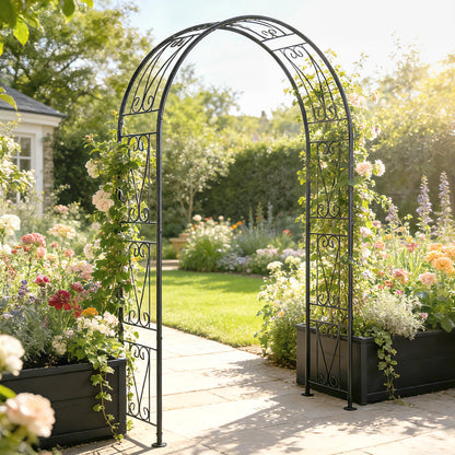 8ft Garden Arch - Black Trellis for Climbing Plants