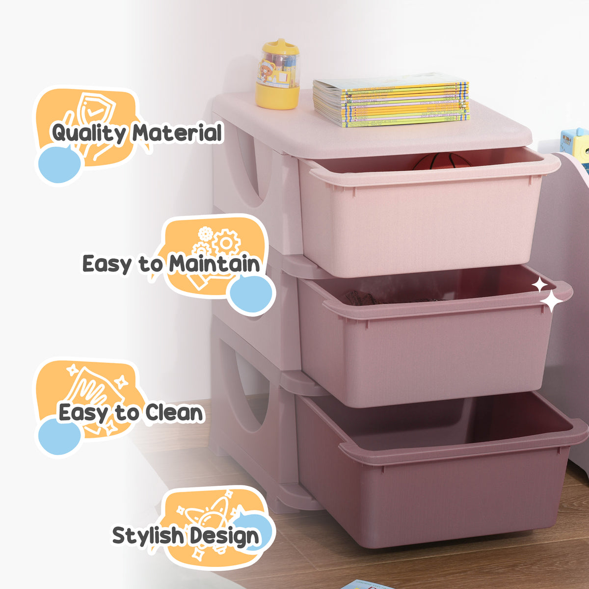 3-Tier Kids Toy Organizer with Plastic Drawers