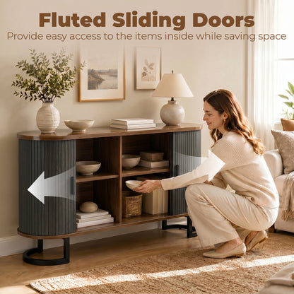 Fluted Sliding Door Sideboard Cabinet 55 in