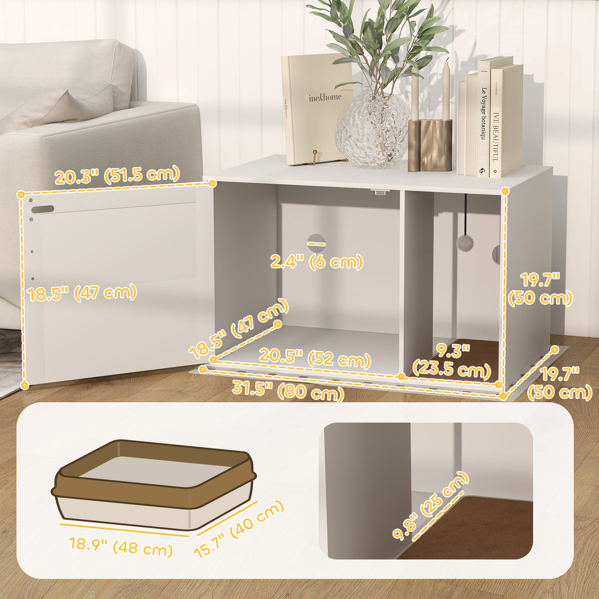 Mueble para arenero de gato estilo boho