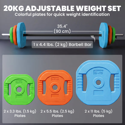 Juego de mancuernas con barra ajustable de 30 kg — Multicolor