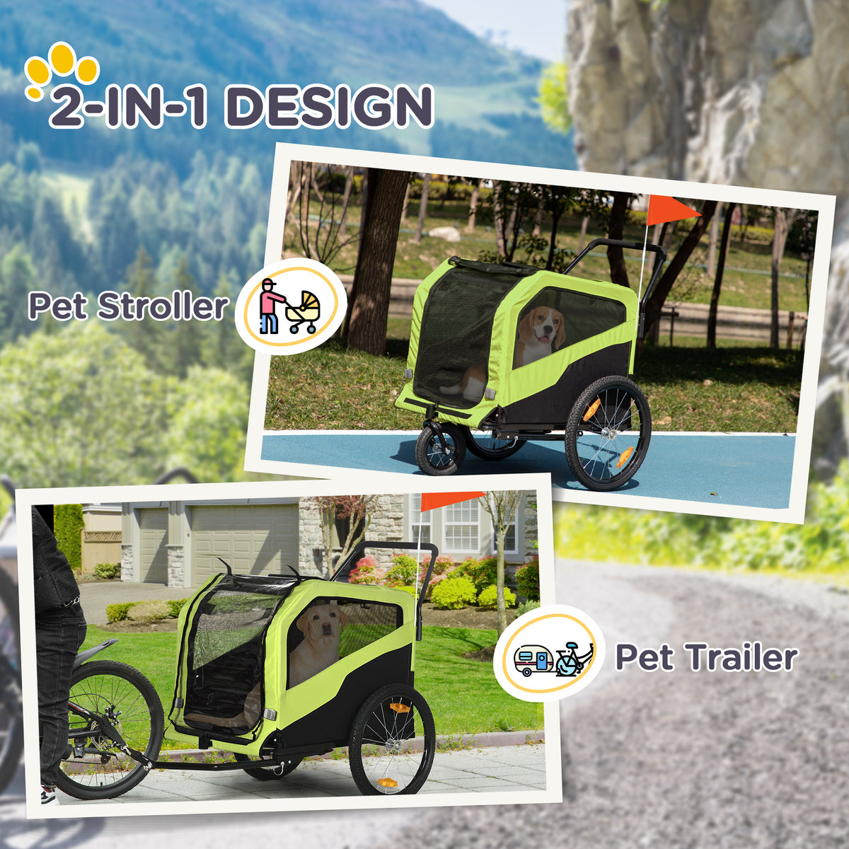 Dog Bike Trailer 2-in-1 Large Dogs 30 kg