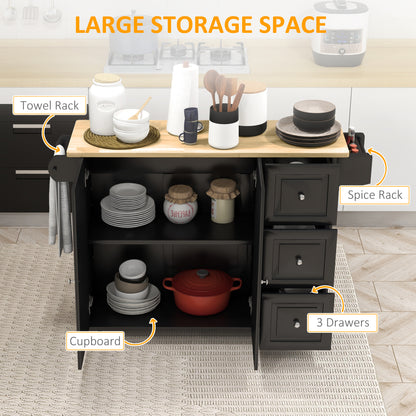 Kitchen Island on Wheels with Drop Leaf and Drawers