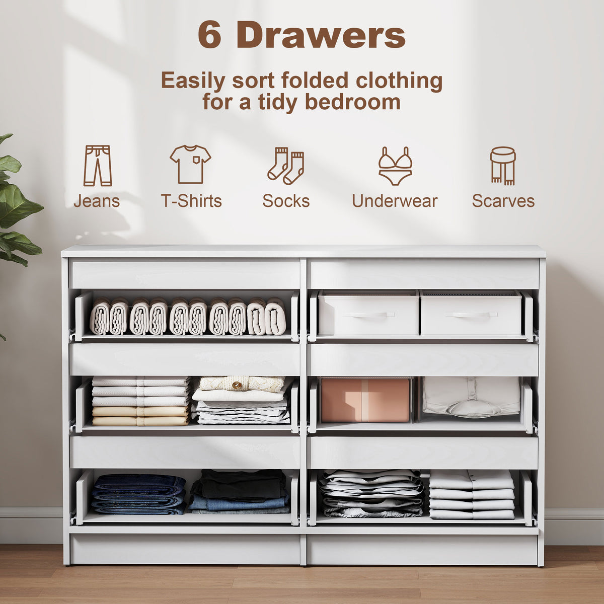 Modern 6 Drawer Wide Chest of Drawers