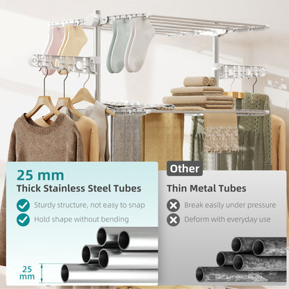 3-Tier foldable clothes drying rack stainless steel