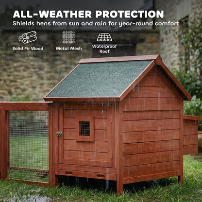 Wooden Chicken Coop with Run and Nesting Box 184 x 101 x 81 cm