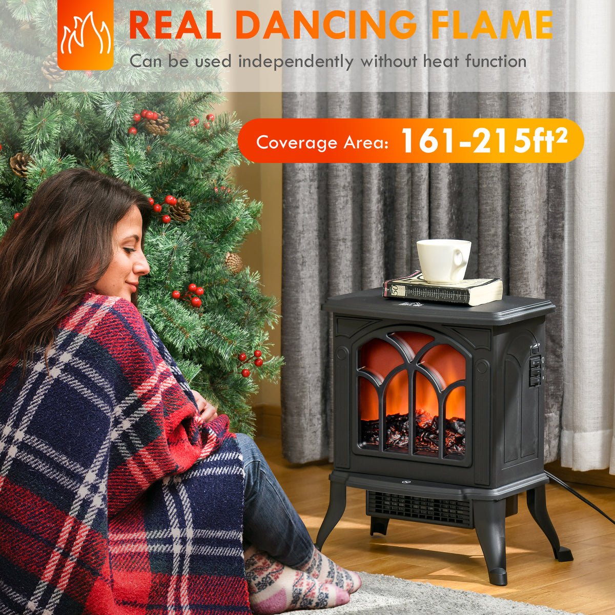 Electric Fireplace Heater with Realistic Flame 750W/1500W