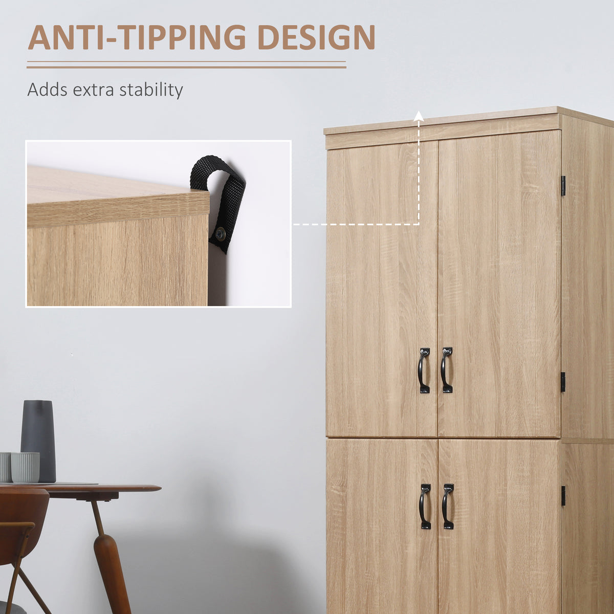 Freestanding pantry cabinet 4-door storage 177 cm