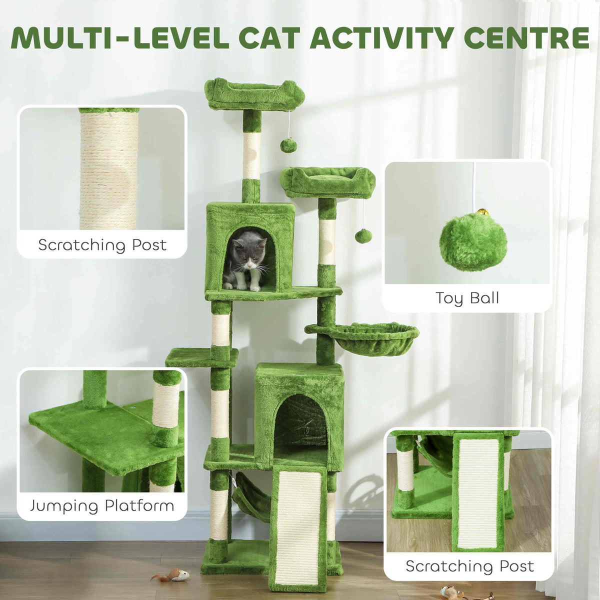 Multi-Level Cat Tree 177 cm with Condos and Hammock
