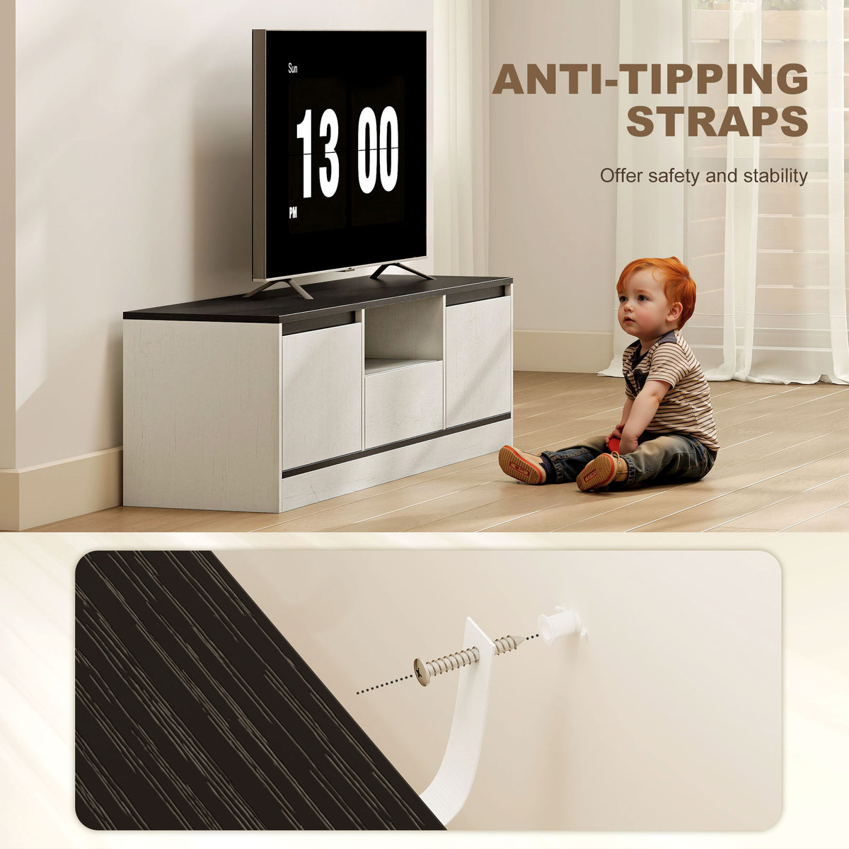 Modern TV stand with storage and cable management