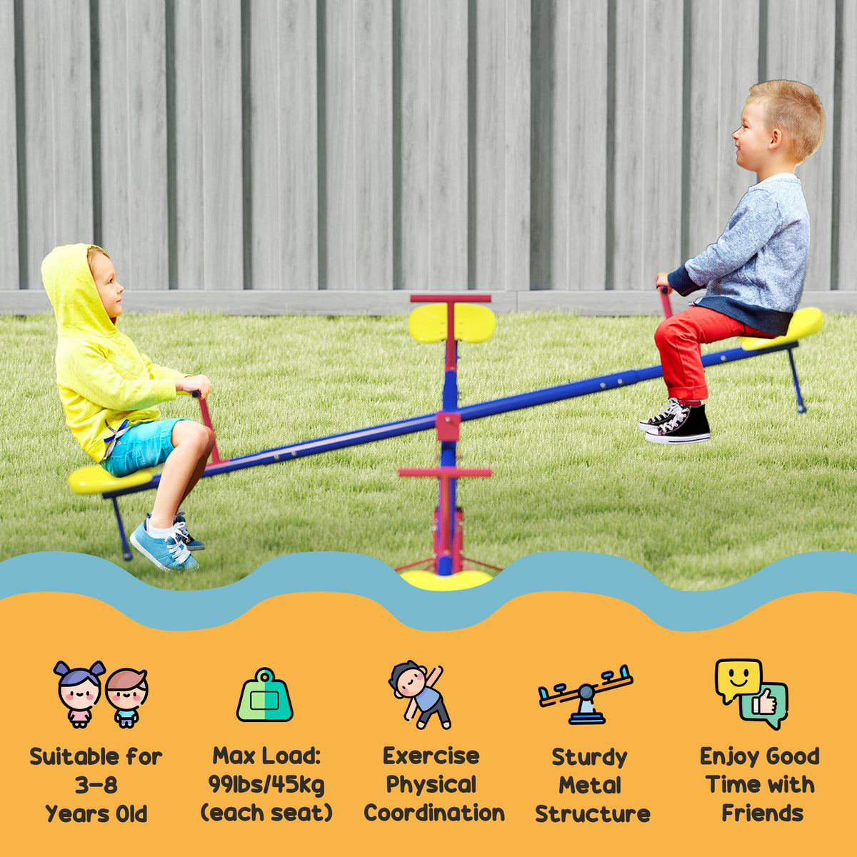 Kids Metal 4-Seater Outdoor Seesaw Teeter Totter
