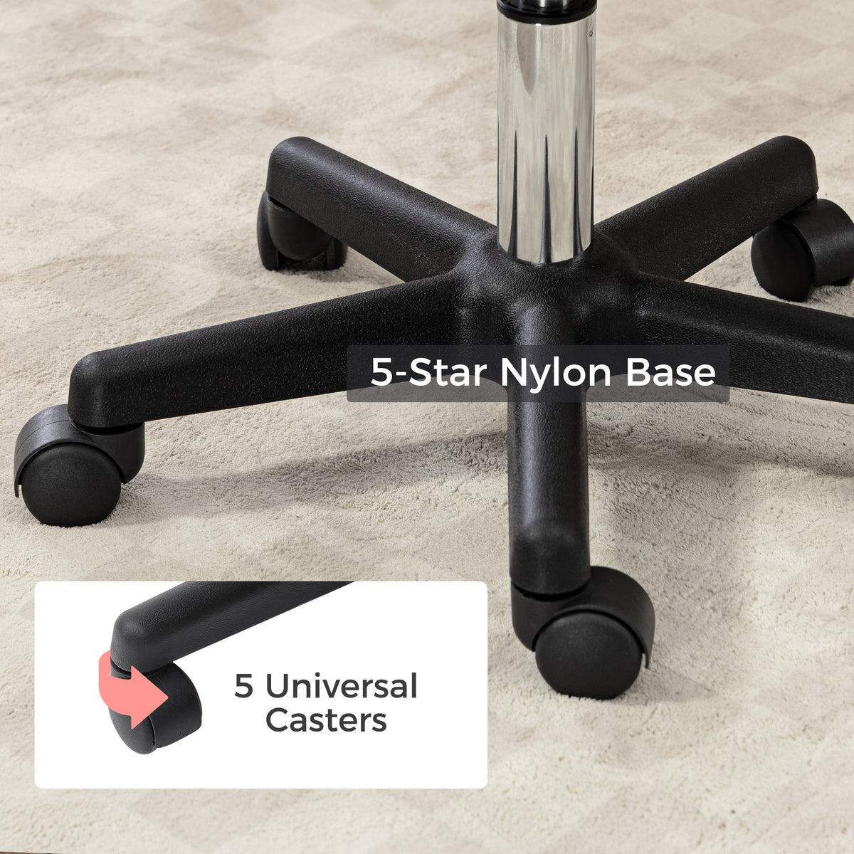 Rolling Stool with Backrest and Wheels — PU Leather