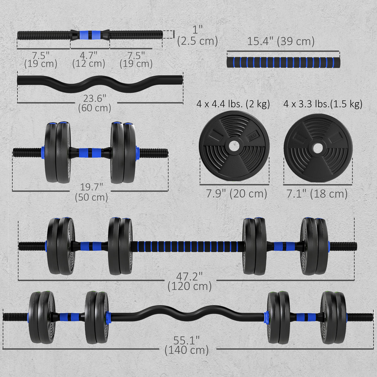 Juego de mancuernas ajustables 3 en 1 — 15 kg