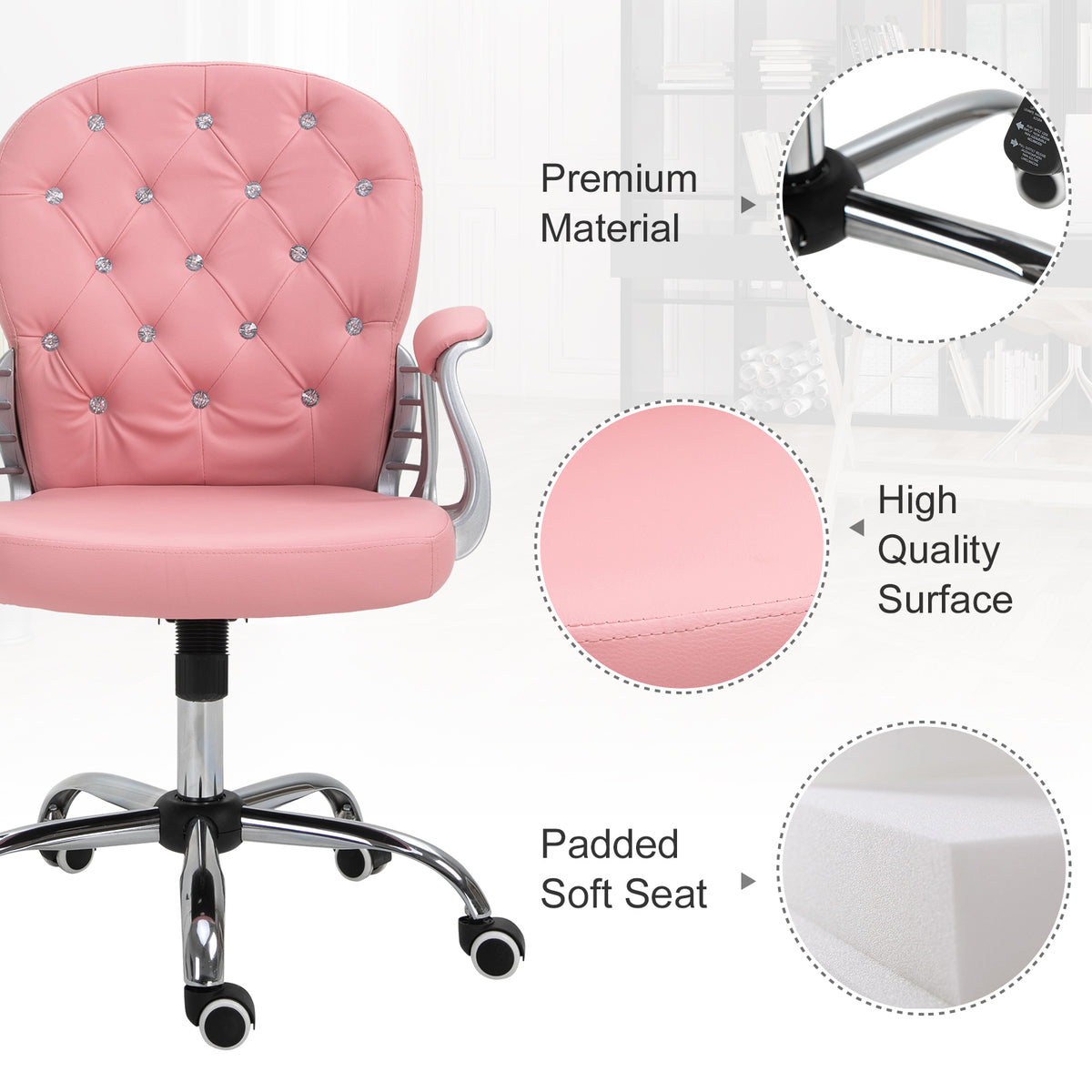 Office chair tufted synthetic leather decorative crystals