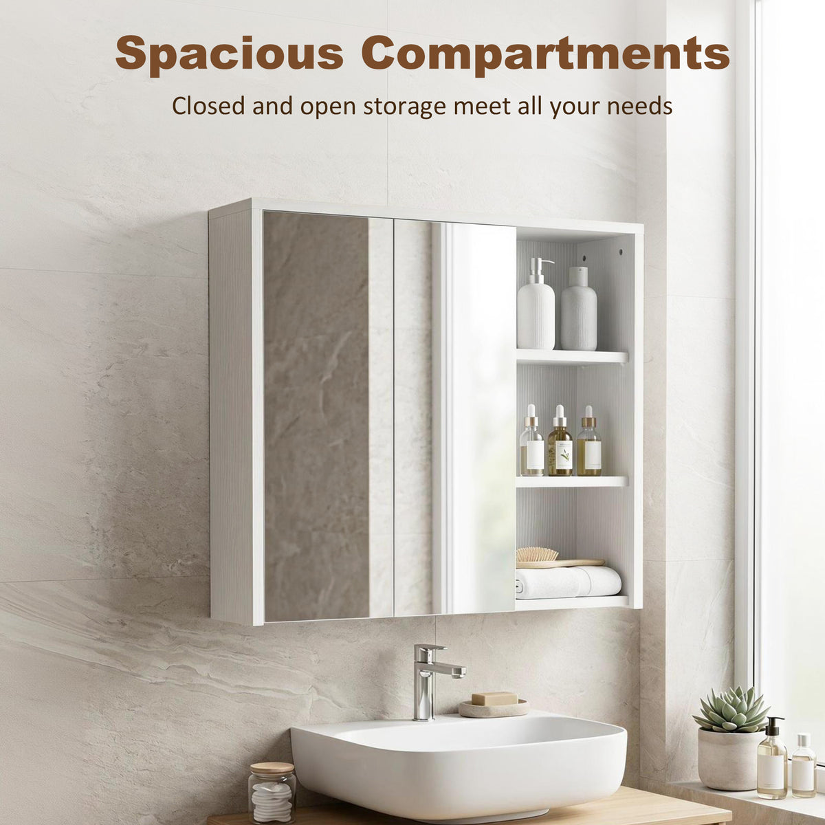 Bathroom medicine cabinet with mirror and open shelves