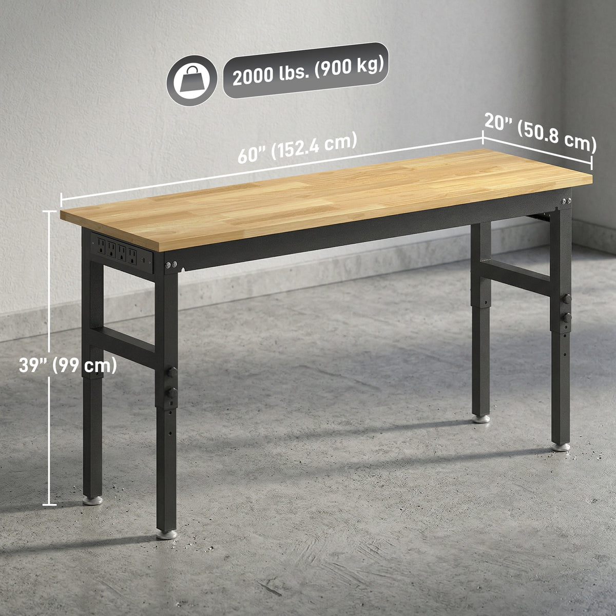 Heavy-Duty Adjustable Workbench 60 in — 2000 lbs Capacity