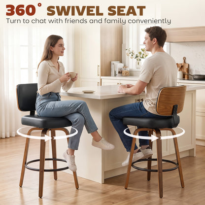 Modern Swivel PU Leather Counter Bar Stools — Set of 2