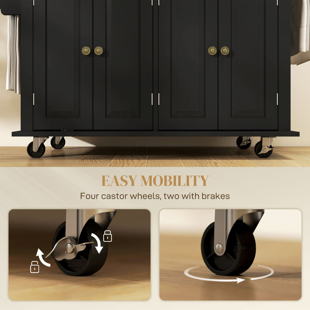 Rolling kitchen island with storage and wood top