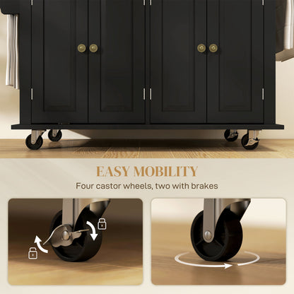 Rolling kitchen island with storage and wood top