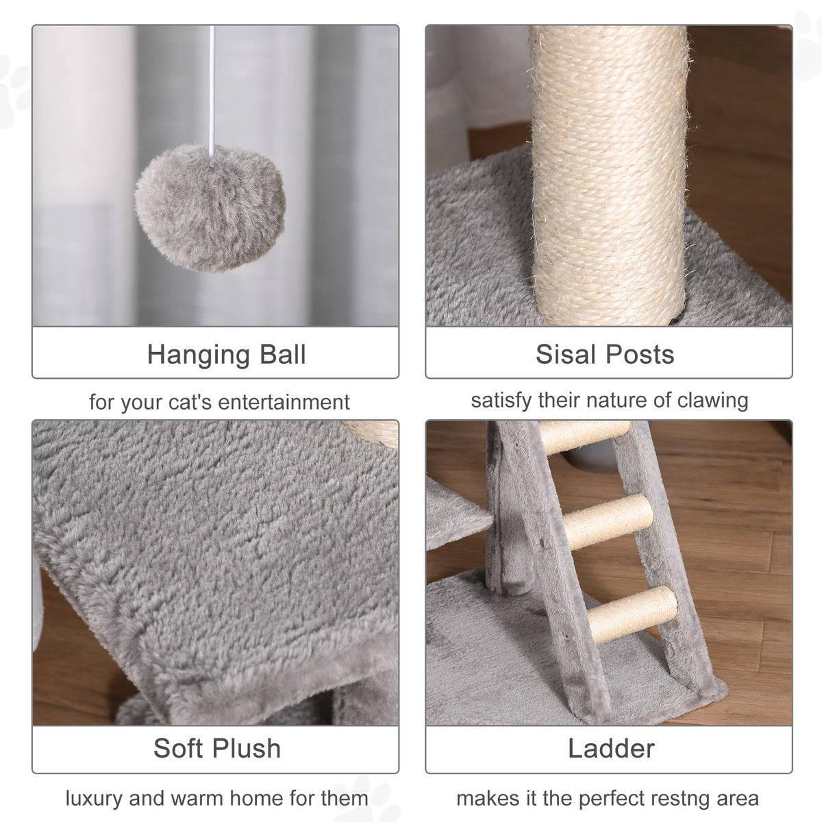 Árbol para gatos de varios niveles con caseta y rascadores de sisal
