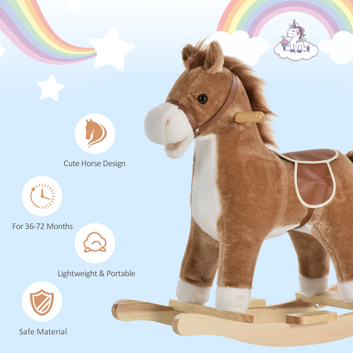 Plush Rocking Horse with Sounds and Wooden Base