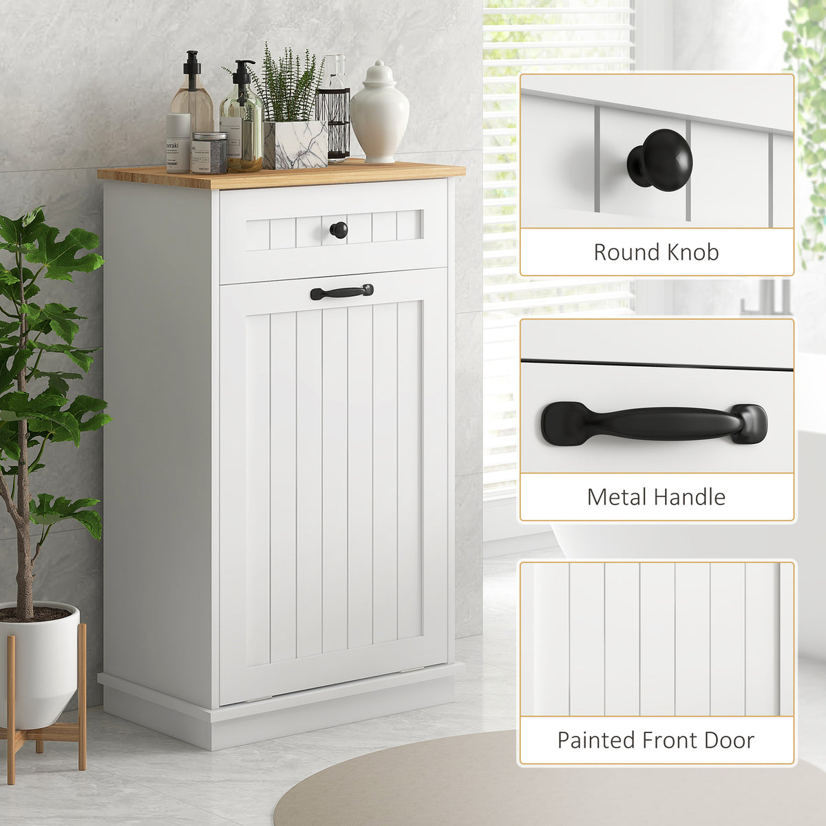 Tilt-Out Laundry Cabinet with Drawer and Basket