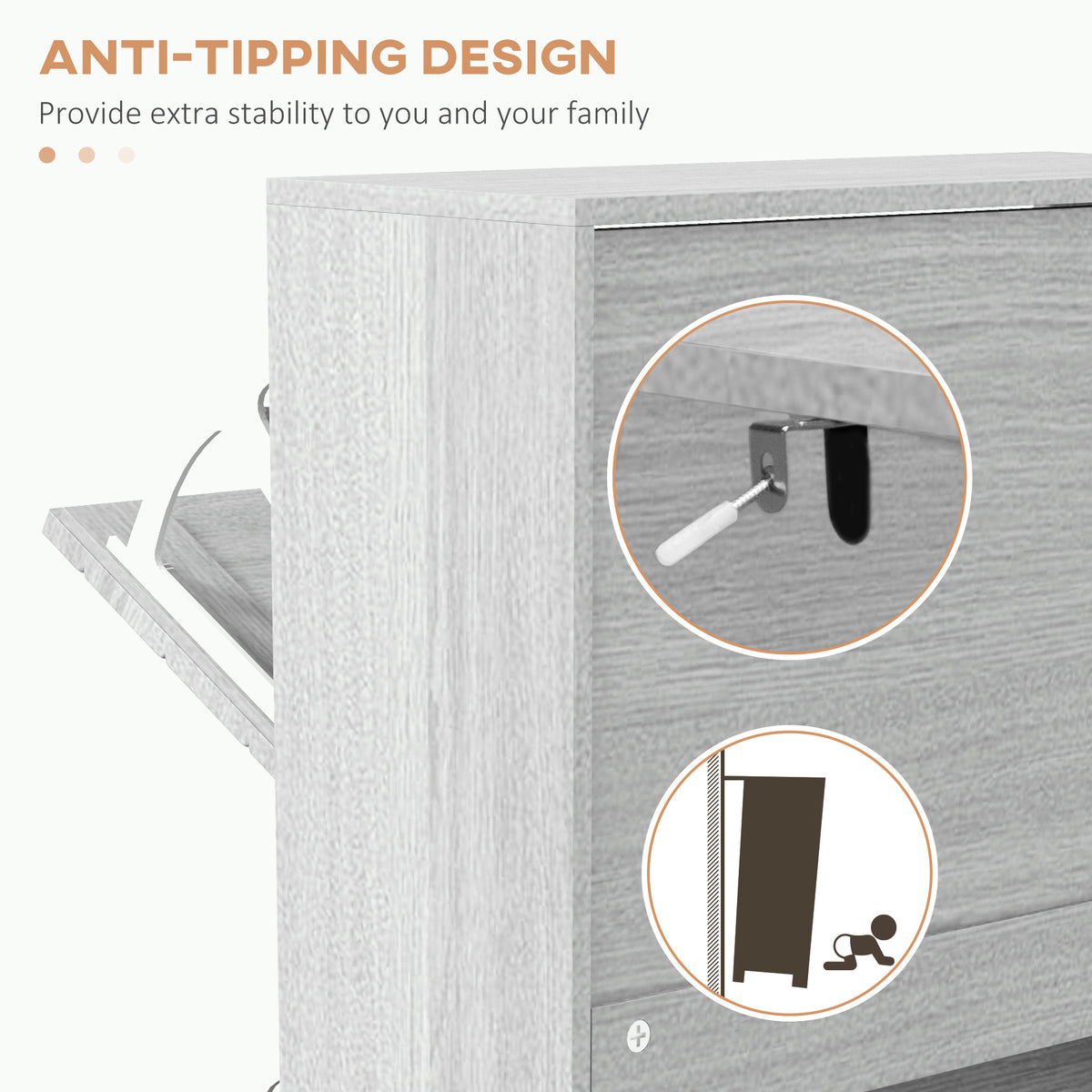 Narrow 3-tier flip drawer shoe storage cabinet