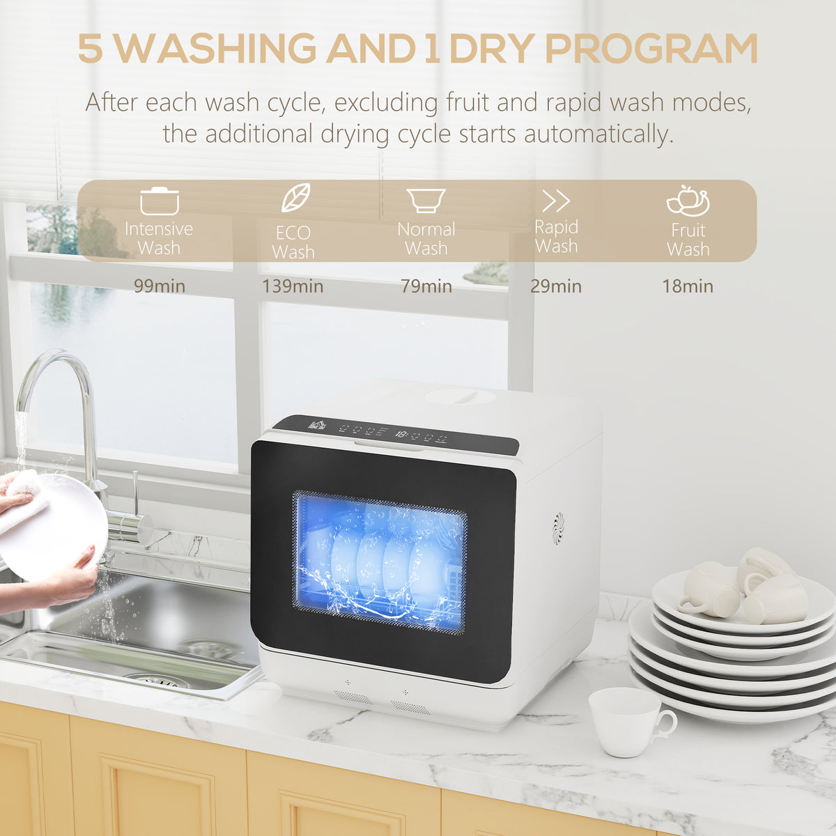 Countertop Dishwasher with 6 L Water Tank