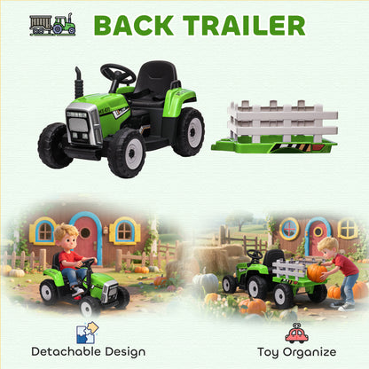 12V Kids Electric Ride-On Tractor with Trailer