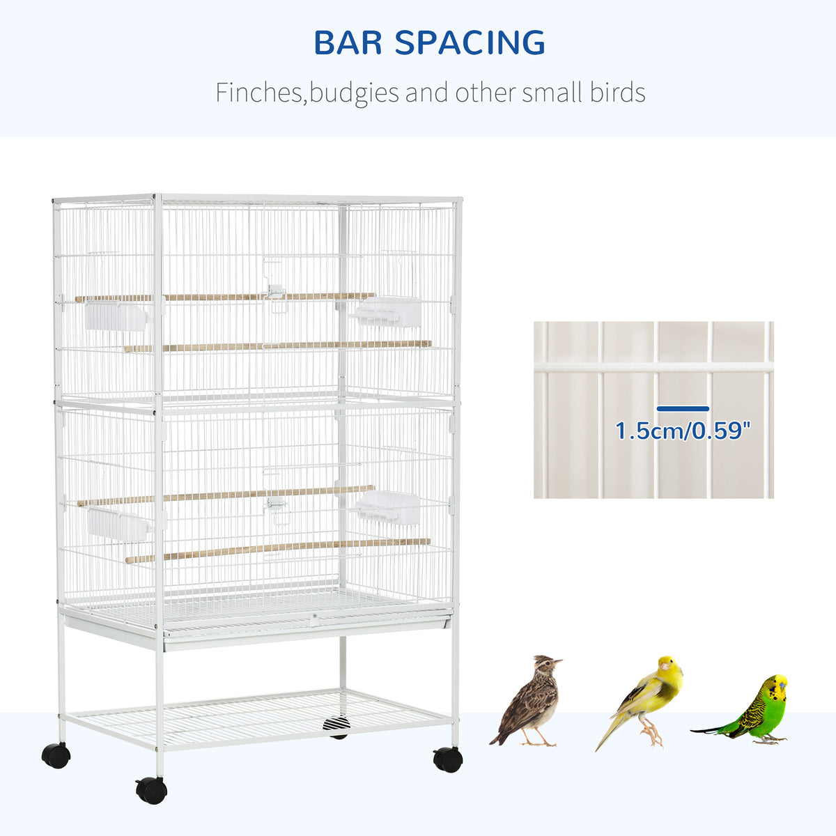 Large Rolling Steel Bird Cage with Perches and Stand