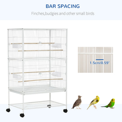 Large Rolling Steel Bird Cage with Perches and Stand